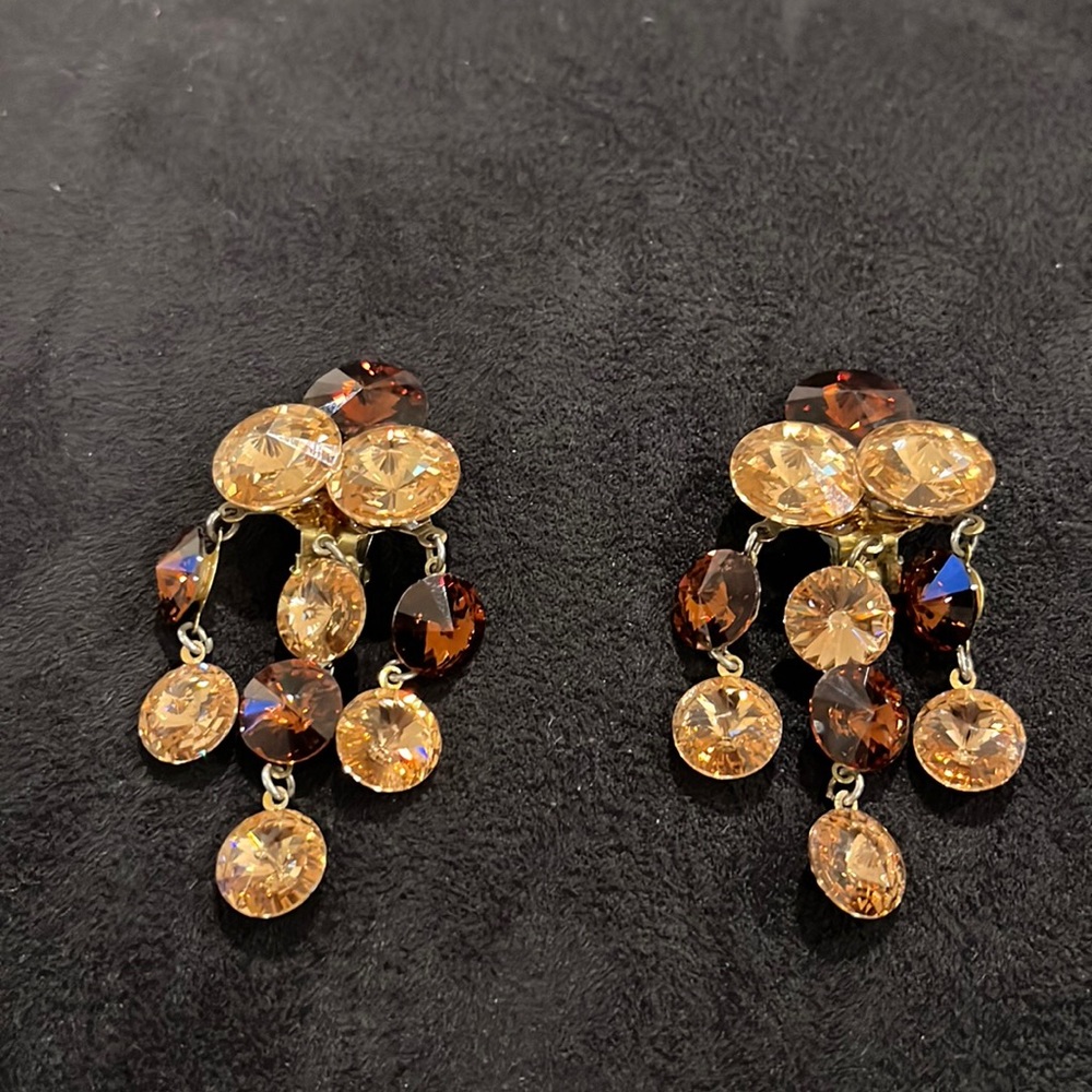 Brown and Amber Crystal Clip Earrings